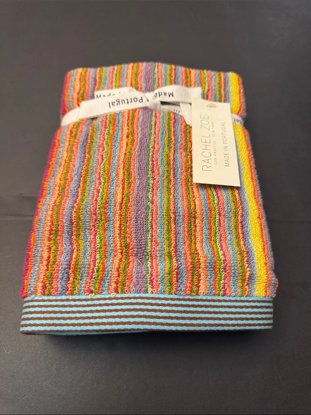 4pc RACHEL ZOE Rainbow Stripe Bath Towel Set - Made in Portugal - Multi